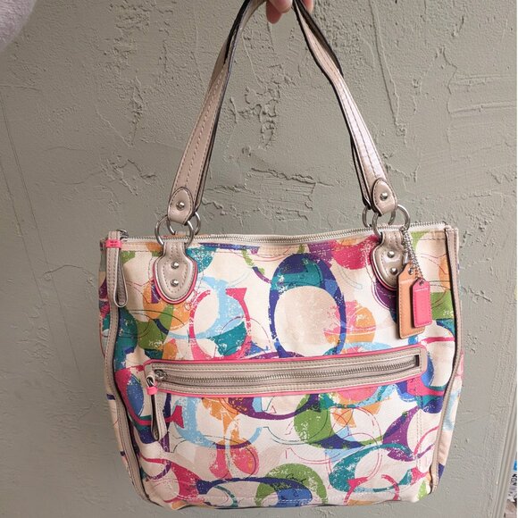 Coach, Multicolor Signature “C” Print Tote Bag, M1373-31141E , Canvas & Patent - Picture 1 of 14
